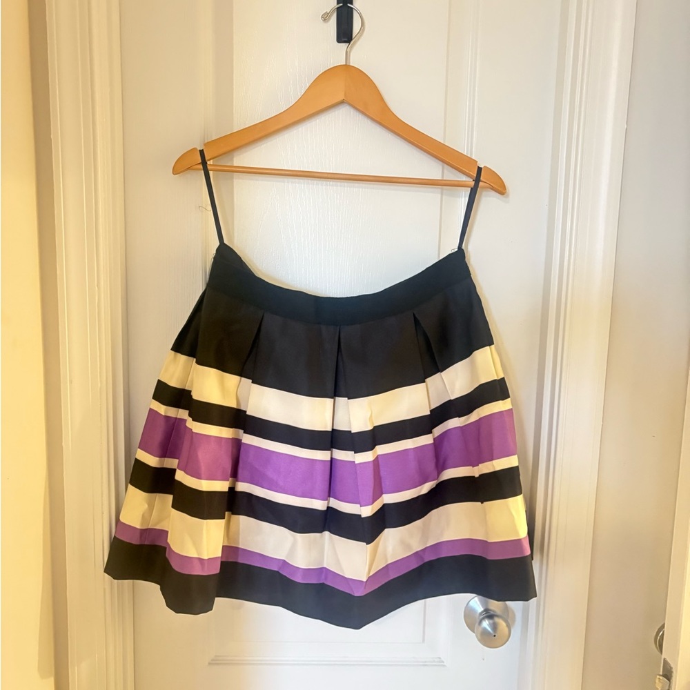 VENUS Black and Purple Striped A-Line Skirt